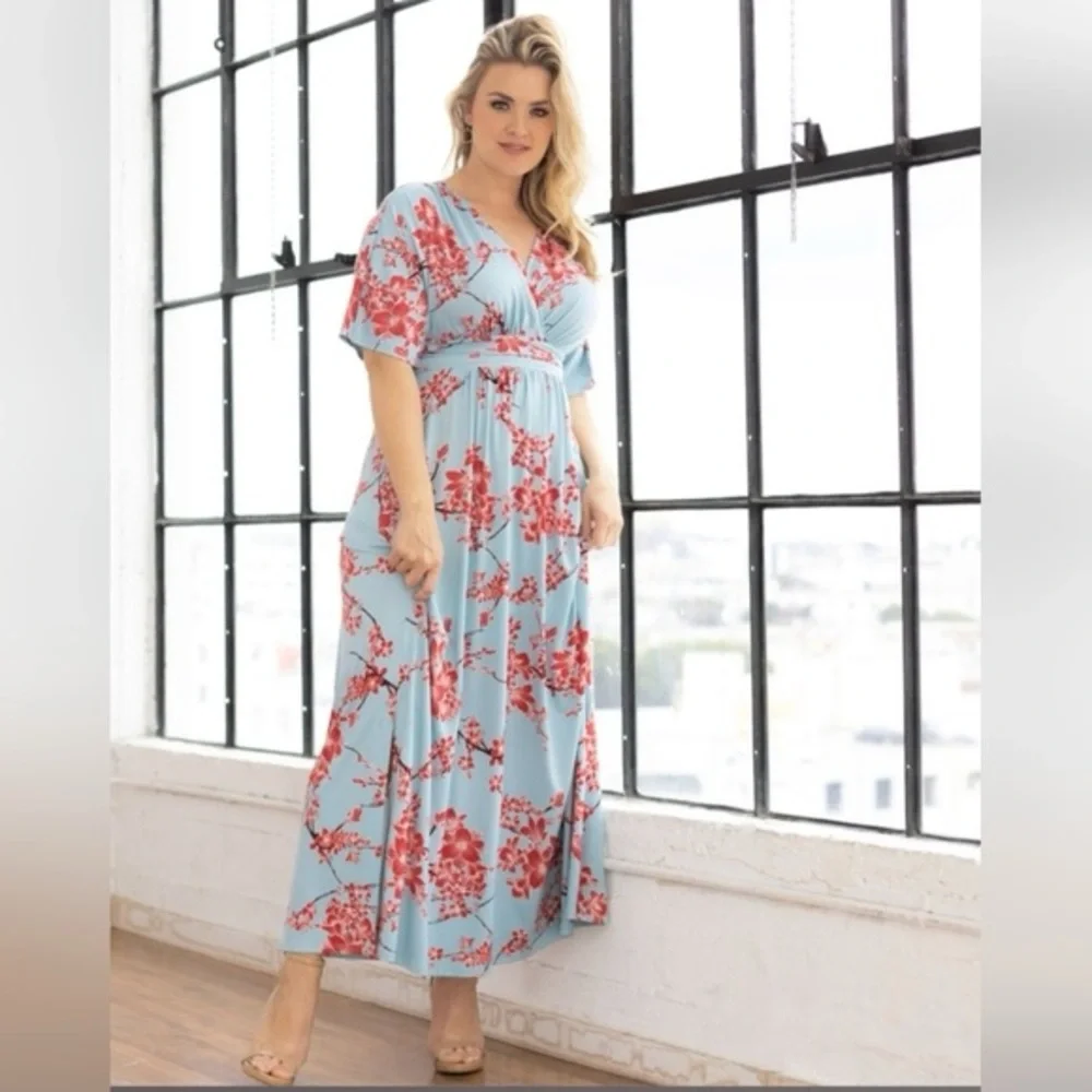 Kiyonna Vienna Maxi Dress 3X Cherry Blossom Print NWT - Picture 12 of 14